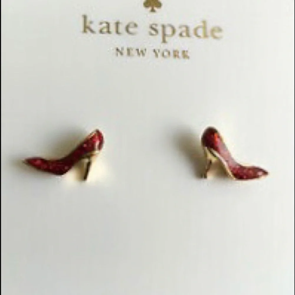 Kate Spade Authentic Red Glitter 12K Gold Plated High Heel Shoe Stud Earrings
